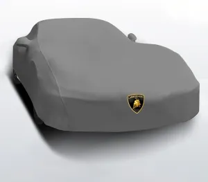 Car Cover for Lamborghini Miura P400 3.9L V12 1966-1969, Car Cover Super Soft Tarpaulin Dustproof Elastic All Weather Protection with Logo Indoor for Underground Garage Show,Grey