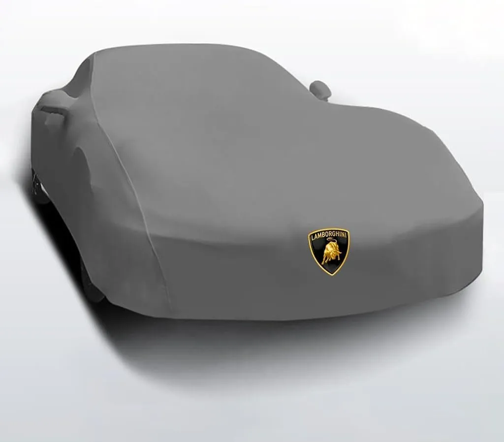 Car Cover for Lamborghini Miura P400 3.9L V12 1966-1969, Car Cover Super Soft Tarpaulin Dustproof Elastic All Weather Protection with Logo Indoor for Underground Garage Show,Grey
