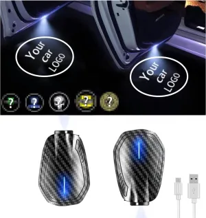 Car Door Lights,2Pcs Car Door LED Logo Projector Lights,Rechargeable Wireless Car Door Step Courtesy Welcome Lights Shadow Ghost Lights Fit for All Cars (Including 6 Pairs Logo Slides)