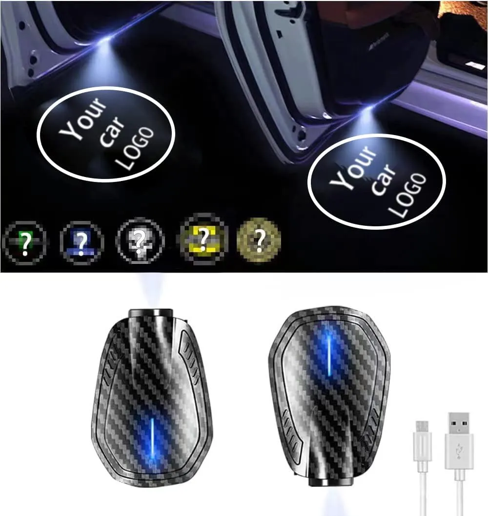 Car Door Lights,2Pcs Car Door LED Logo Projector Lights,Rechargeable Wireless Car Door Step Courtesy Welcome Lights Shadow Ghost Lights Fit for All Cars (Including 6 Pairs Logo Slides)