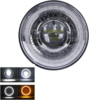 Car headlights, 7" Car Led Headlight Compatible For Lada Niva 4x4 7inch H4 Led Headlights Angel Eyes Compatible For Jeep Wrangler OffRoad 4x4 Suzuki Samurai Toyota(1pcs Sliver)