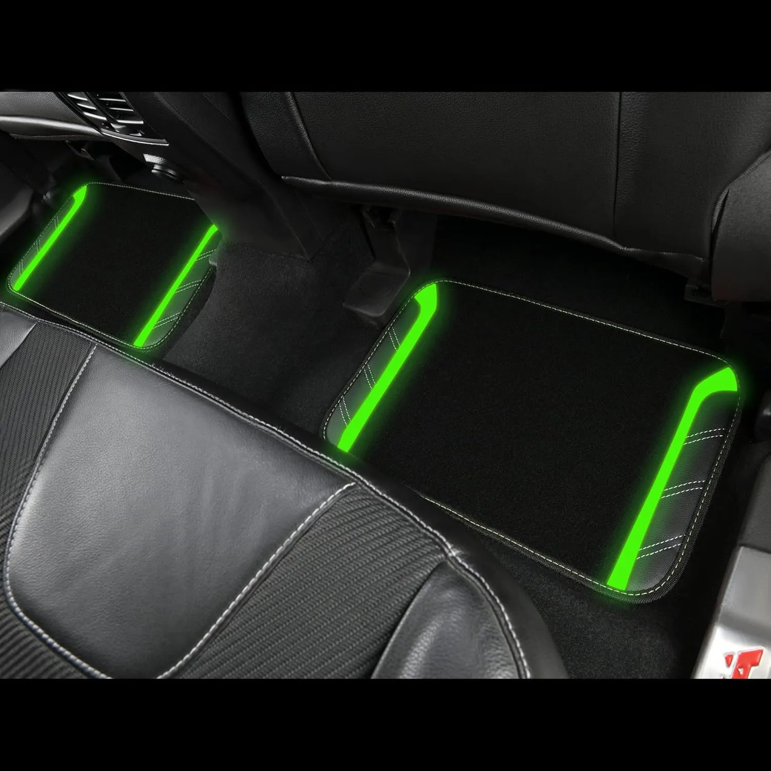 CAR PASS Leather Steering Wheel Cover and Waterproof Car Floor Mats,Microfiber Universal Car Combo Fit for 95% Sedan,SUV,Cars,14.5-15inch Sporty Anti-Slip Comfortable Design(Black＆Fluorescence Green)