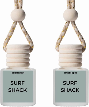 Car Air Freshener - Surf Shack - Coconut, Sandalwood, Cedar Scent - Premium Car Hanging Air Freshener, Long-Lasting Fragrance for Auto and Home, 2 Bottles, Clear