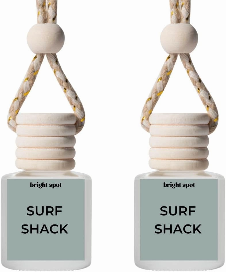Car Air Freshener - Surf Shack - Coconut, Sandalwood, Cedar Scent - Premium Car Hanging Air Freshener, Long-Lasting Fragrance for Auto and Home, 2 Bottles, Clear