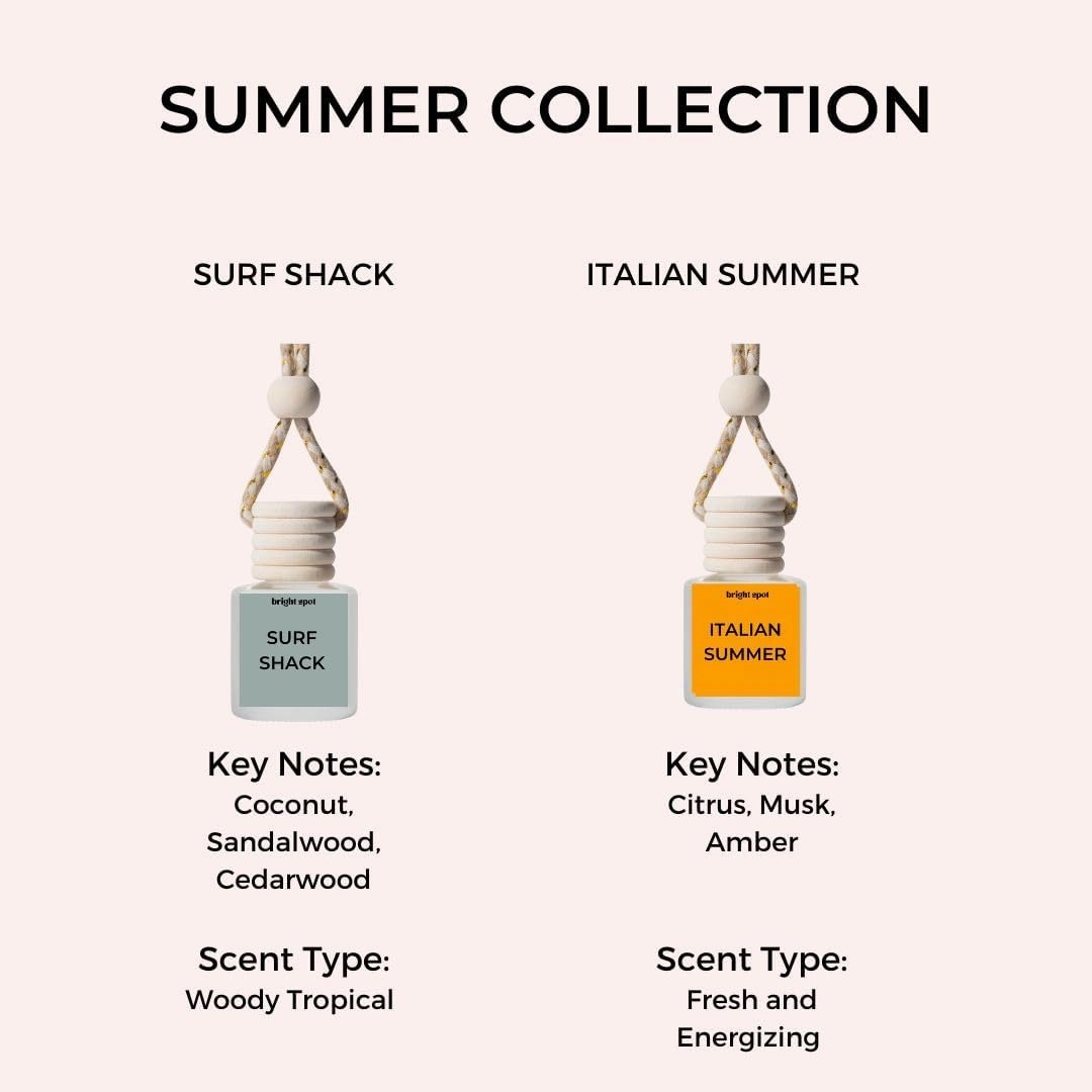Car Air Freshener - Surf Shack - Coconut, Sandalwood, Cedar Scent - Premium Car Hanging Air Freshener, Long-Lasting Fragrance for Auto and Home, 2 Bottles, Clear