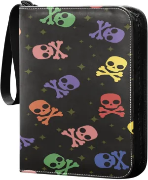 Card Binder 4 Pocket, Trading Card Binder Holder Fits 400 Cards with 50 Sleeves, Card Collection Binder Album Book Holder for Baseball Football Games Cards, Colorful Skulls