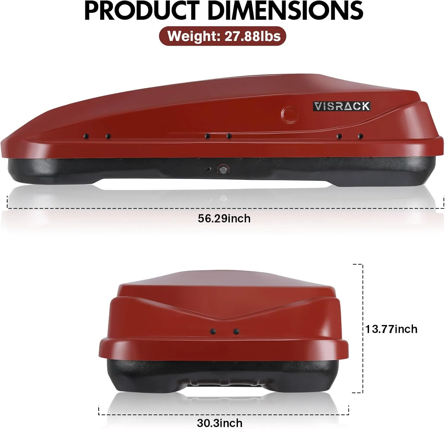 Cargo Box Hard Shell Roof Cargo Carrier with Security Keys, Roof Box, 56"(L) x 30"(W) x 13.7"(H) Roof Rack Storage 13 Cubic Feet (Tool-Free Install), RED