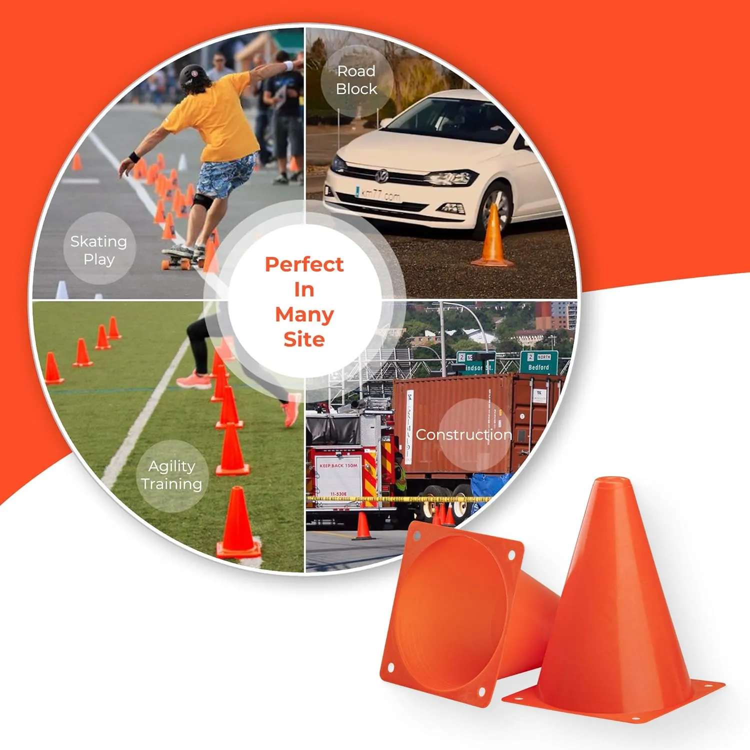 CARTMAN Plastic Training Cones (Set of 12/24 Pack 9" or 12/24 Pack 7" or 12/24 Pack Disc Cone) Agility Soccer Cones, Indoor Outdoor and Festive Events Field Marker Agility Cones