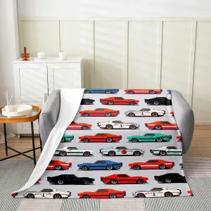 Cartoon Car Flannel Fleece Throw Blanket,Sports Car All Season Bed Blanket Fuzzy Blanket for Bed Sofa Couch,Red Race Sports Car Car Sports Competition Style Bedroom Decor Plush Blanket Twin 60"x80"