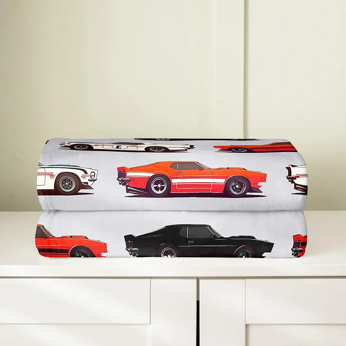 Cartoon Car Flannel Fleece Throw Blanket,Sports Car All Season Bed Blanket Fuzzy Blanket for Bed Sofa Couch,Red Race Sports Car Car Sports Competition Style Bedroom Decor Plush Blanket Twin 60"x80"