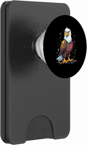 Cartoon Bald Eagle with Paint Splashes and Serious Look PopSockets PopWallet for MagSafe