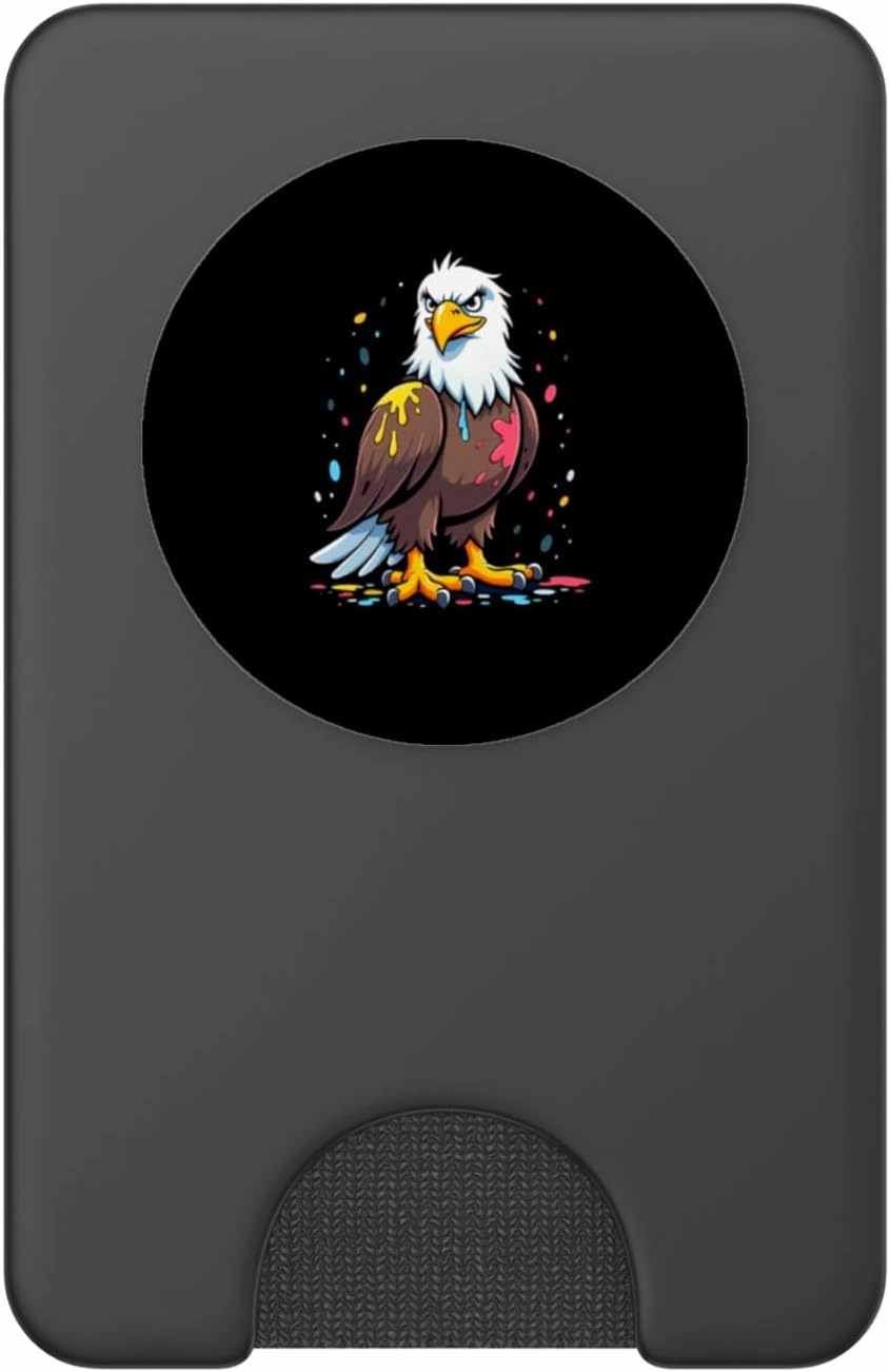 Cartoon Bald Eagle with Paint Splashes and Serious Look PopSockets PopWallet for MagSafe