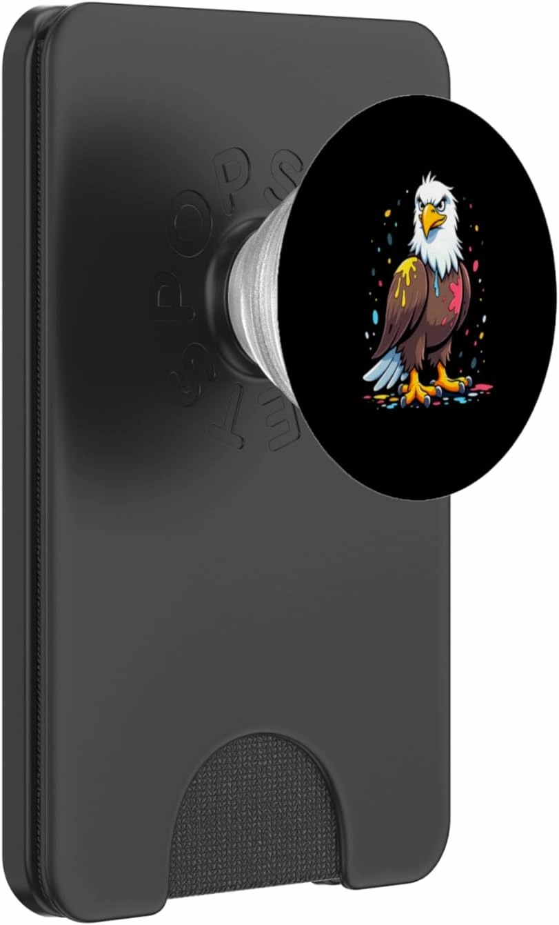 Cartoon Bald Eagle with Paint Splashes and Serious Look PopSockets PopWallet for MagSafe