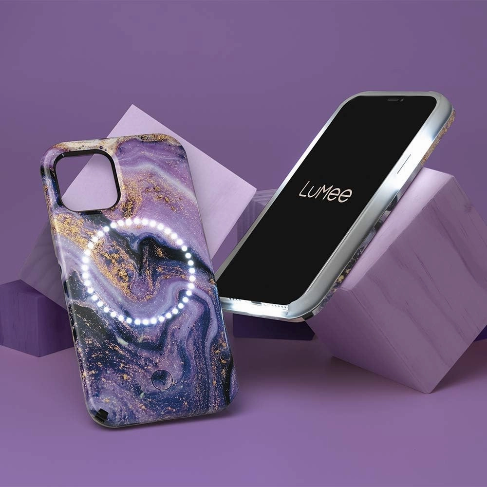 Case-Mate LuMee Halo Light Up Selfie Case for iPhone 12 Mini (5G) - Front & Rear Illumination - 5.4 Inch - Purple Marble