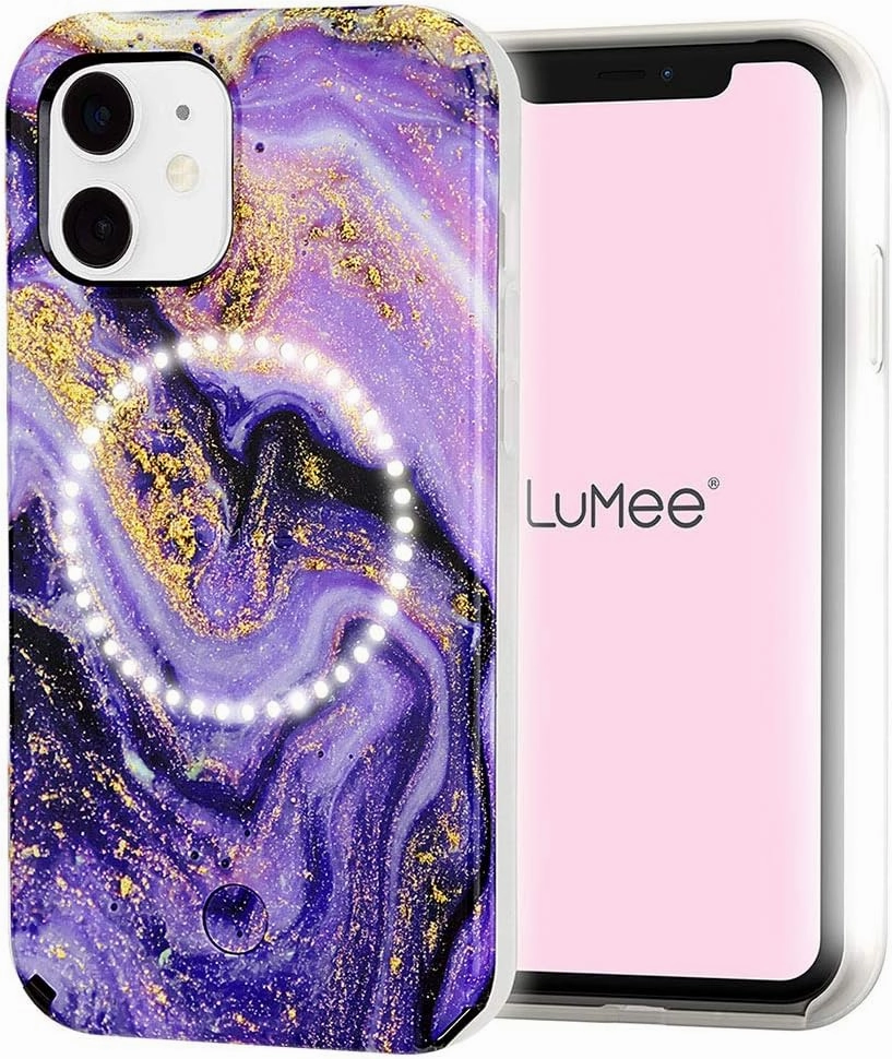 Case-Mate LuMee Halo Light Up Selfie Case for iPhone 12 Mini (5G) - Front & Rear Illumination - 5.4 Inch - Purple Marble
