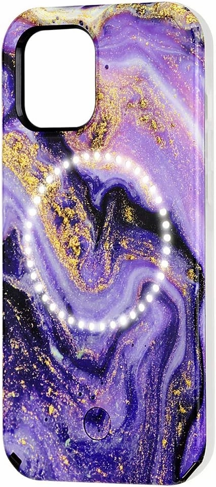Case-Mate LuMee Halo Light Up Selfie Case for iPhone 12 Mini (5G) - Front & Rear Illumination - 5.4 Inch - Purple Marble
