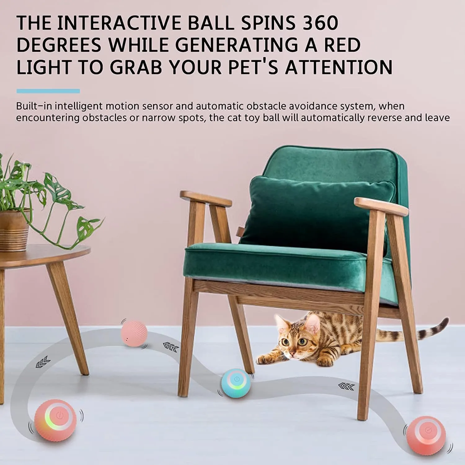 Cat Ball Toy, Interactive Cat Toys, Automatic Motion Activated Moving Ball Hide and Seek Game for Indoor Exercise，Gifts for Halloween Christmas