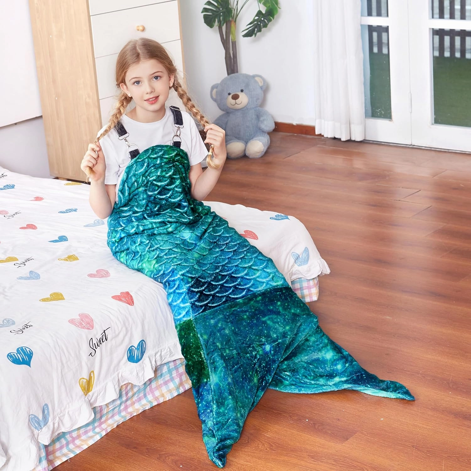 Catalonia Kids Mermaid Tail Blanket, Cozy Mermaid Sleeping Bag for Girls, Fish Scale Pattern, Mermaid Gift for Girls