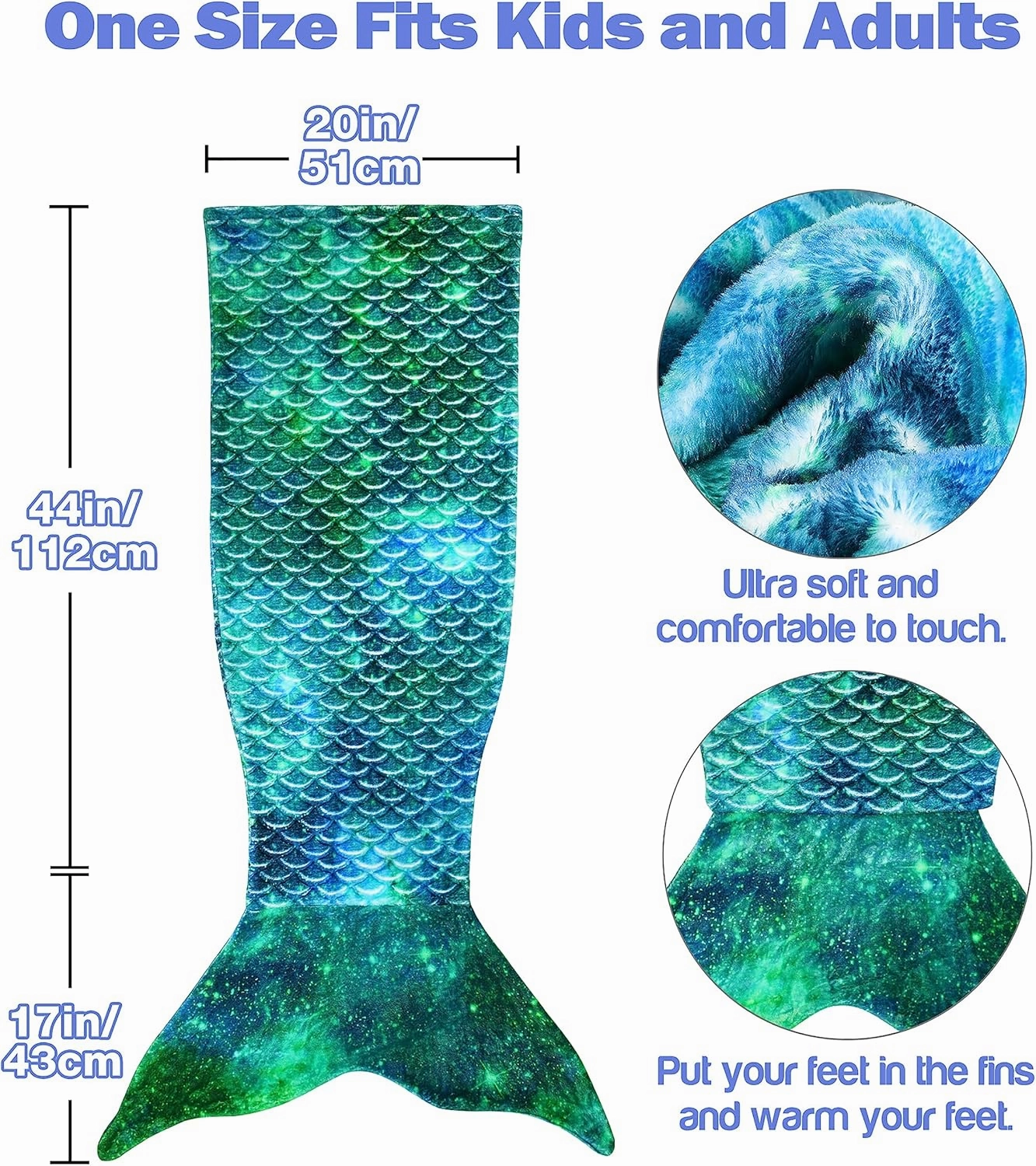 Catalonia Kids Mermaid Tail Blanket, Cozy Mermaid Sleeping Bag for Girls, Fish Scale Pattern, Mermaid Gift for Girls