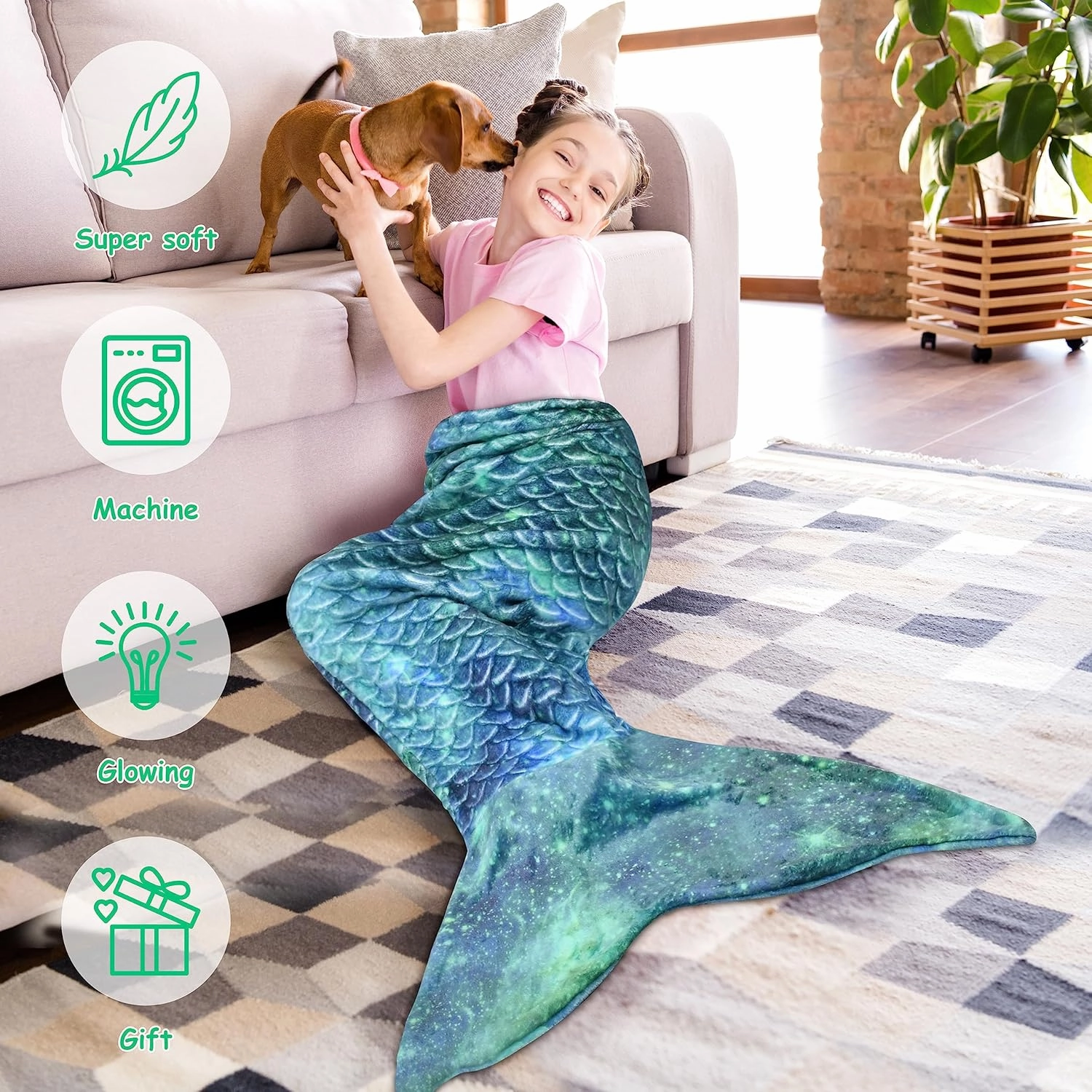 Catalonia Kids Mermaid Tail Blanket, Cozy Mermaid Sleeping Bag for Girls, Fish Scale Pattern, Mermaid Gift for Girls