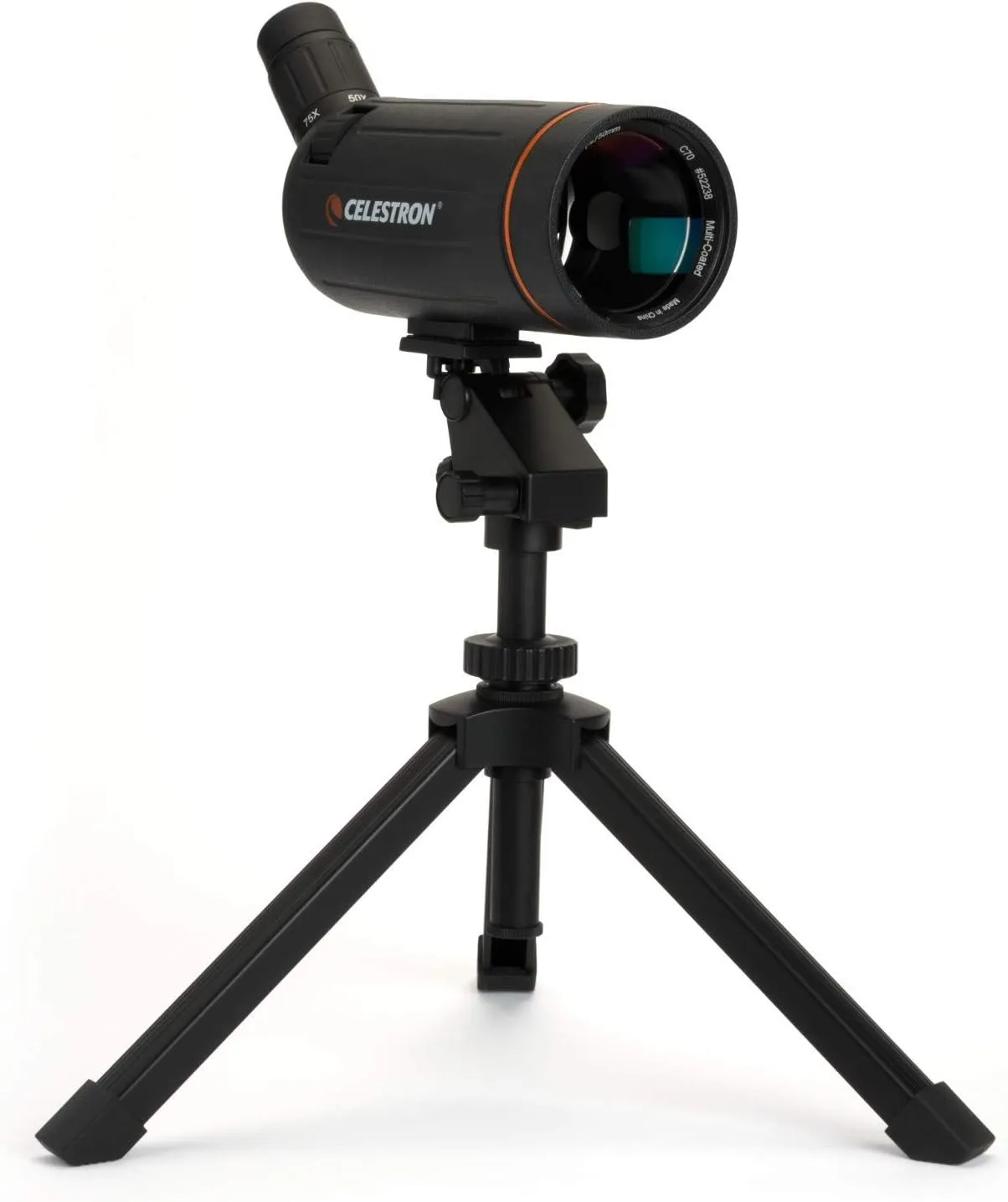 Celestron 52238 Mini Mak 70mm Angled Spotting Scope – Maksutov Spotting Scope – Great for Long Range Viewing – 25–75x Zoom Eyepiece – Multi-Coated Optics – Rubber Armored – Tabletop Tripod Included