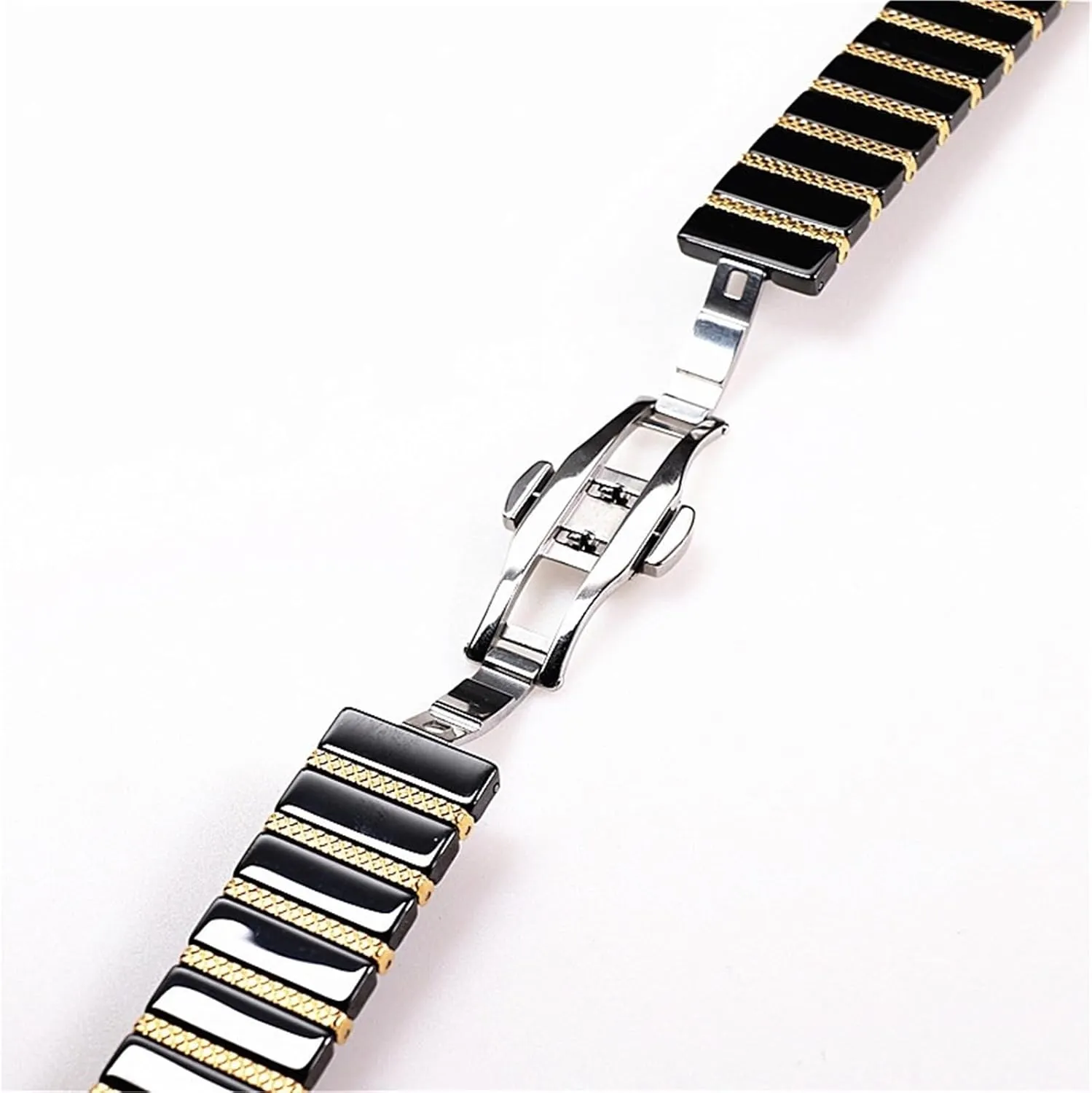 Ceramic Stainless Steel Watch Band Metal Folding Buckle Men Women Universal Replacement Wristband Suitable for Smart Watch Quartz Watch