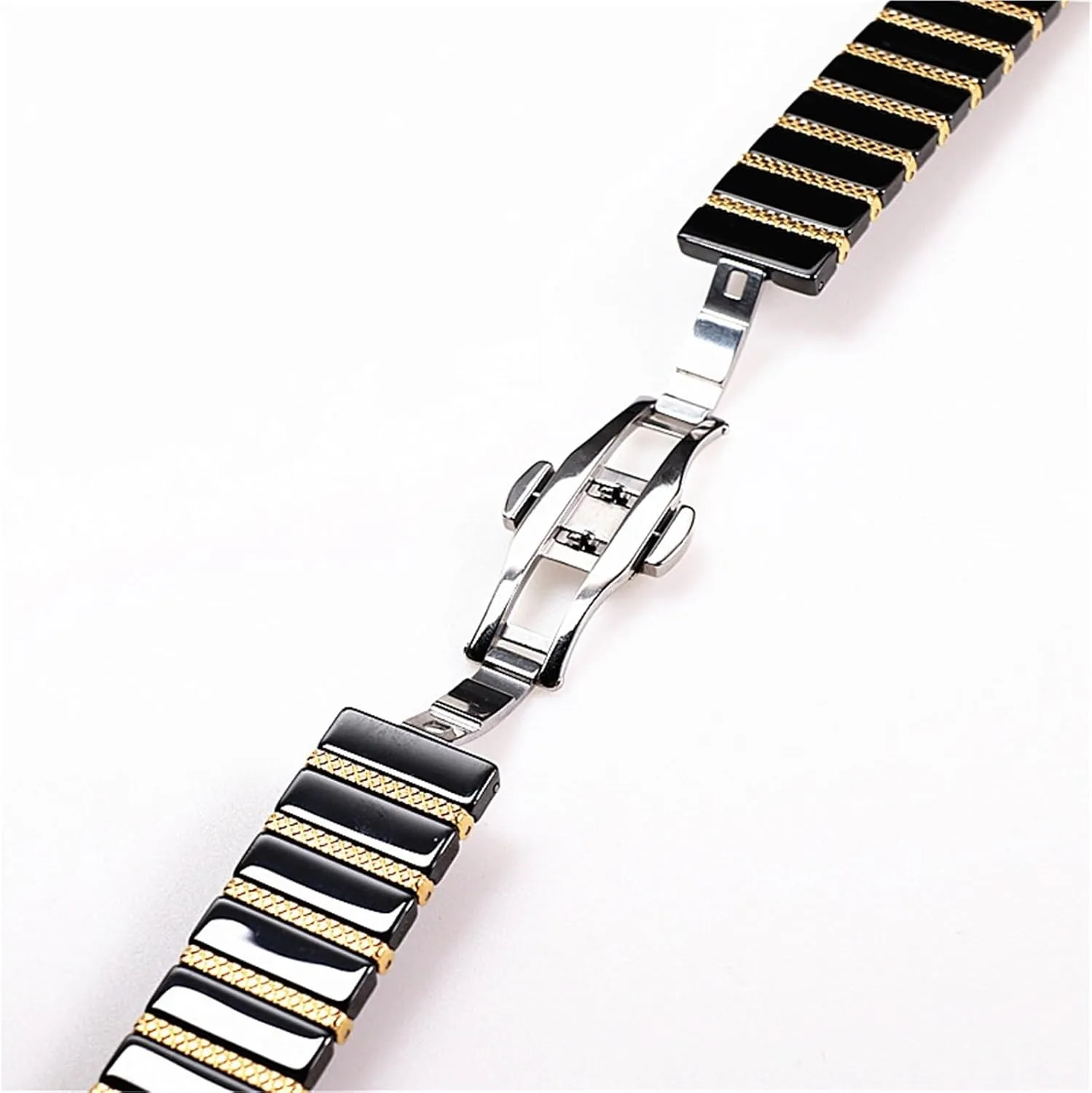 Ceramic Stainless Steel Watch Band Metal Folding Buckle Men Women Universal Replacement Wristband Suitable for Smart Watch Quartz Watch