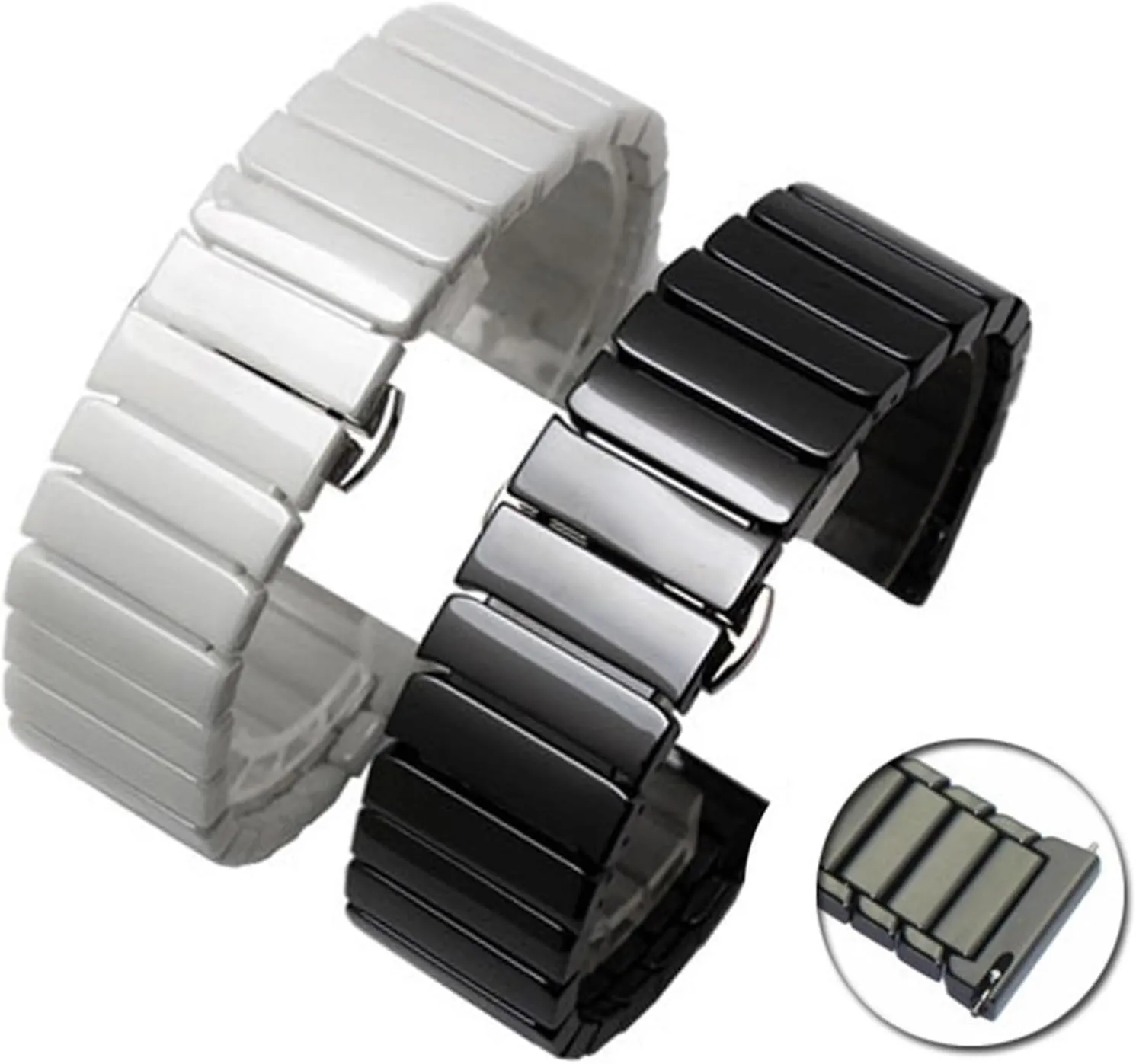Ceramic Strap 20mm 22mm Black Ceramic Bracelet Stainless Steel Folding Clasp Quick Release Replacement Wristband Women's Men's Bracelet