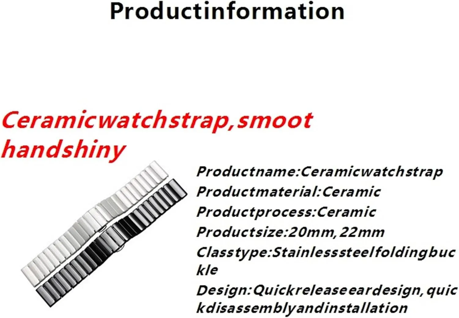 Ceramic Strap 20mm 22mm Black Ceramic Bracelet Stainless Steel Folding Clasp Quick Release Replacement Wristband Women's Men's Bracelet