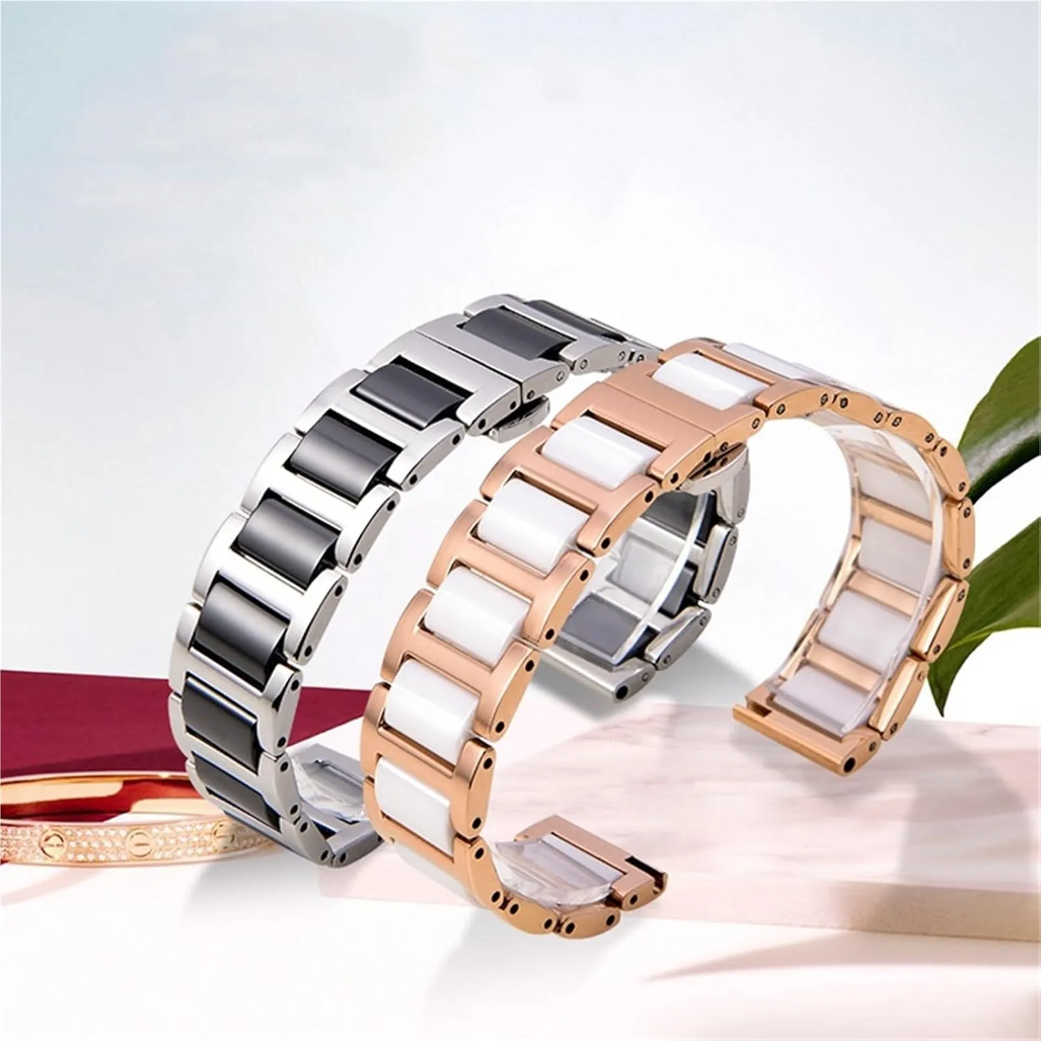 Ceramic Strap Between Stainless Steel 14mm 16mm 18mm 20mm 22mm Quick Release Band Men's Women's Watch Universal Watchband