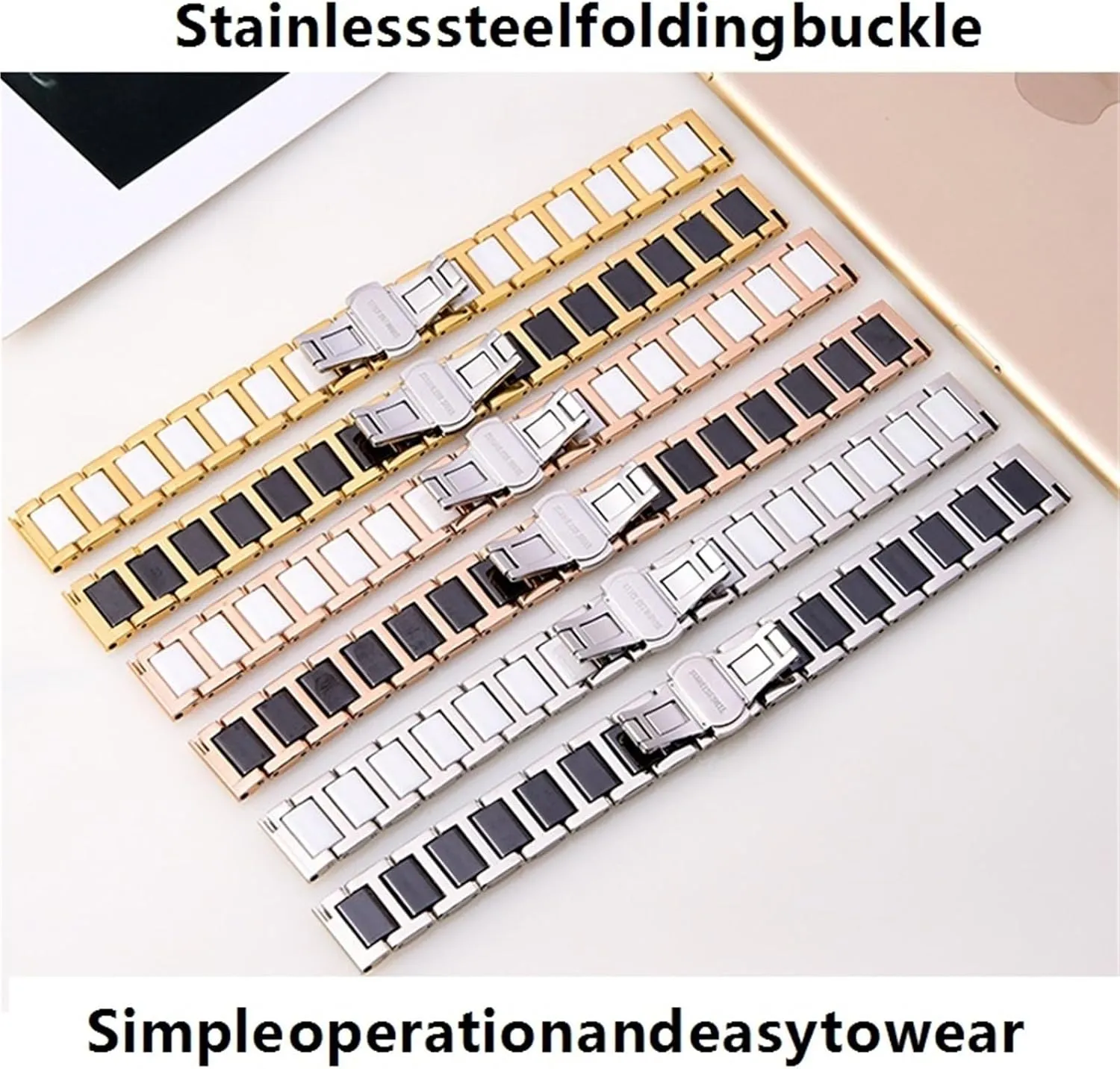 Ceramic Strap Between Stainless Steel 14mm 16mm 18mm 20mm 22mm Quick Release Band Men's Women's Watch Universal Watchband