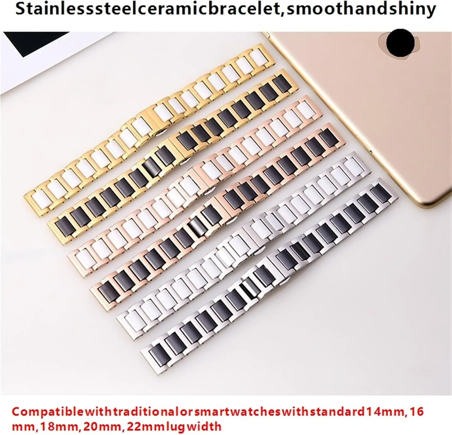 Ceramic Strap Between Stainless Steel 14mm 16mm 18mm 20mm 22mm Quick Release Band Men's Women's Watch Universal Watchband