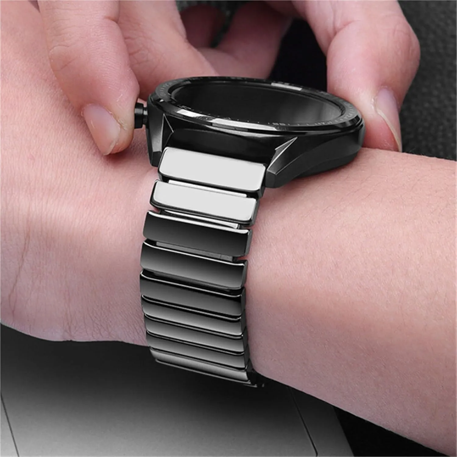 Ceramic Watch Strap 20mm 22mm Universal Replacement Watch Strap Quick Release Watch Strap for Men and Women(Black,22mm)
