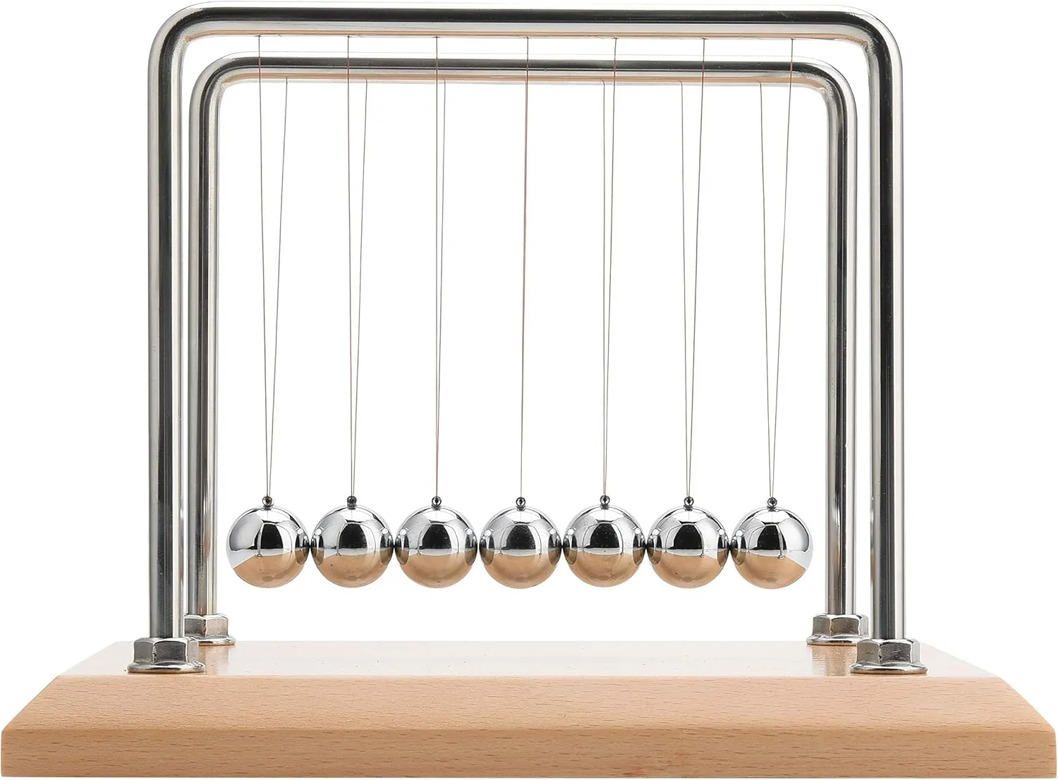 CERROPI Newton Cradle Balance Balls, Newton Pendulum with 7 Balls, Classic Newton Swing Ball, Science Physics Gadget | Desk Toys & Accessories, 55  Sec Swingtime (Beech & Wood Base)
