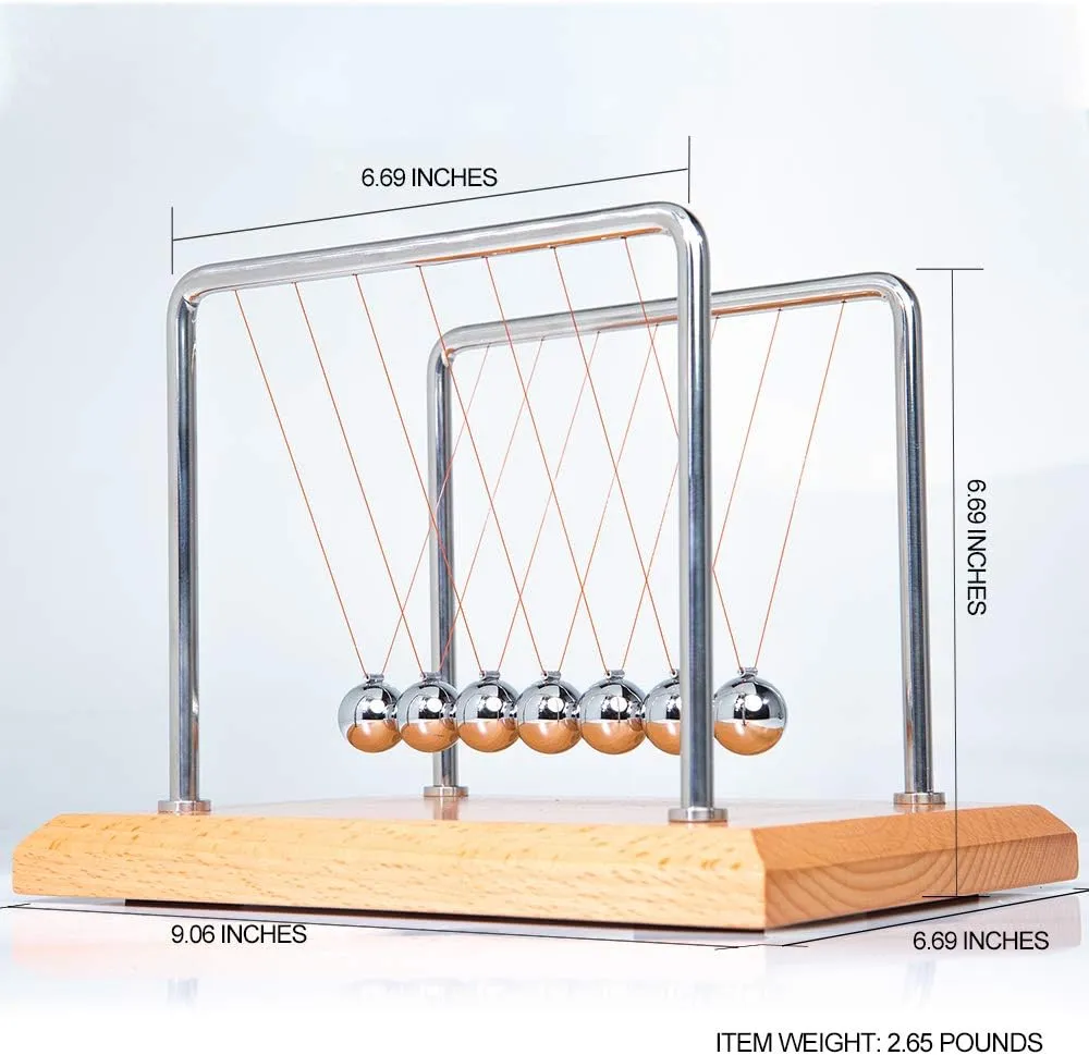 CERROPI Newton Cradle Balance Balls, Newton Pendulum with 7 Balls, Classic Newton Swing Ball, Science Physics Gadget | Desk Toys & Accessories, 55  Sec Swingtime (Beech & Wood Base)
