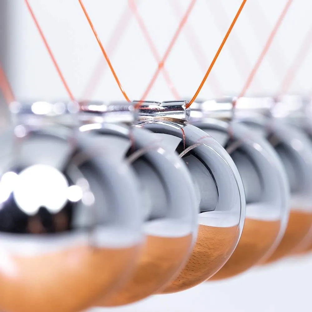 CERROPI Newton Cradle Balance Balls, Newton Pendulum with 7 Balls, Classic Newton Swing Ball, Science Physics Gadget | Desk Toys & Accessories, 55  Sec Swingtime (Beech & Wood Base)