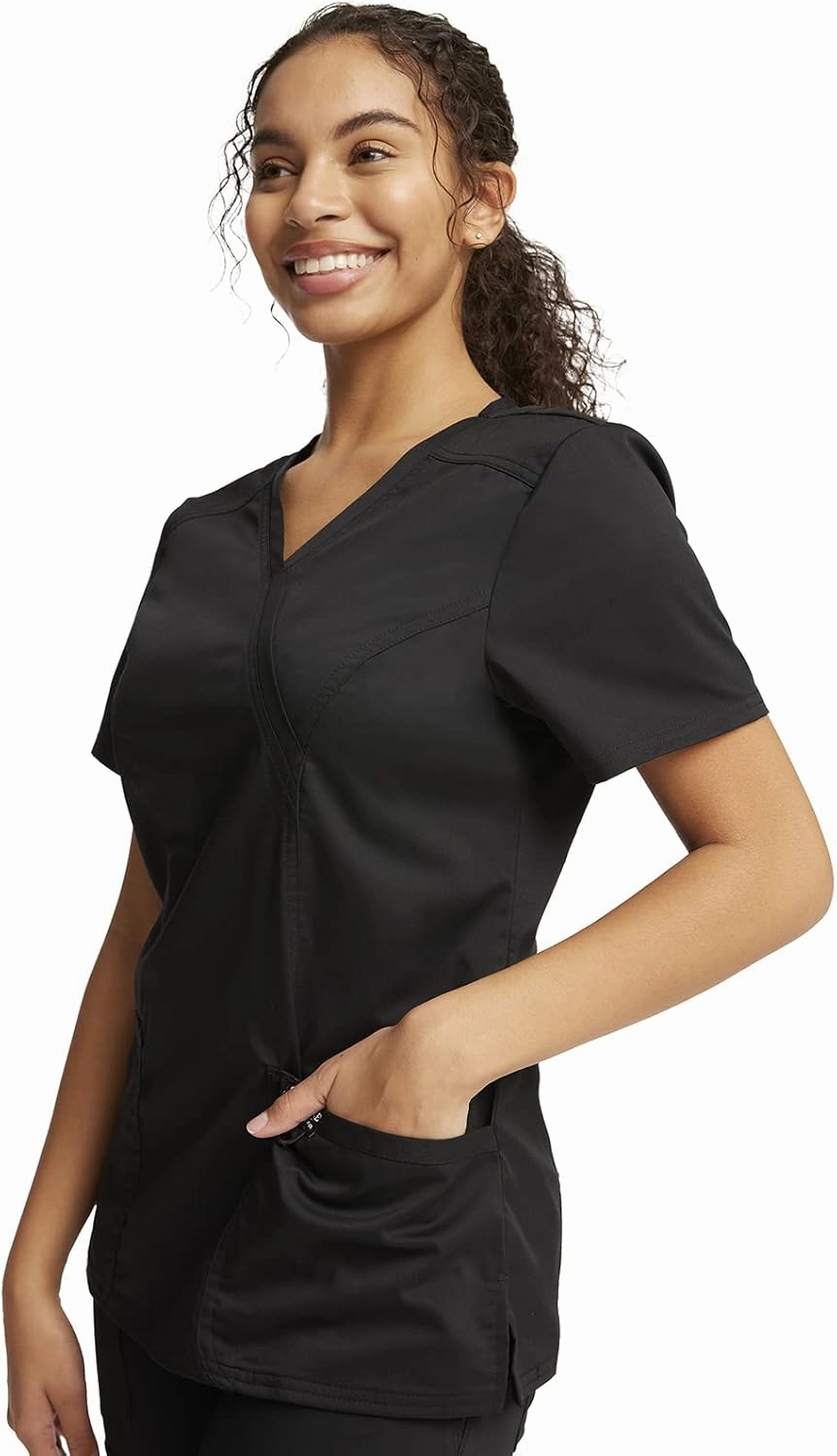 Cherokee Scrub Set For Women, Modern Classic Fit Mock Wrap Top WW610 With Mid Rise, Straight Leg Pant WW110