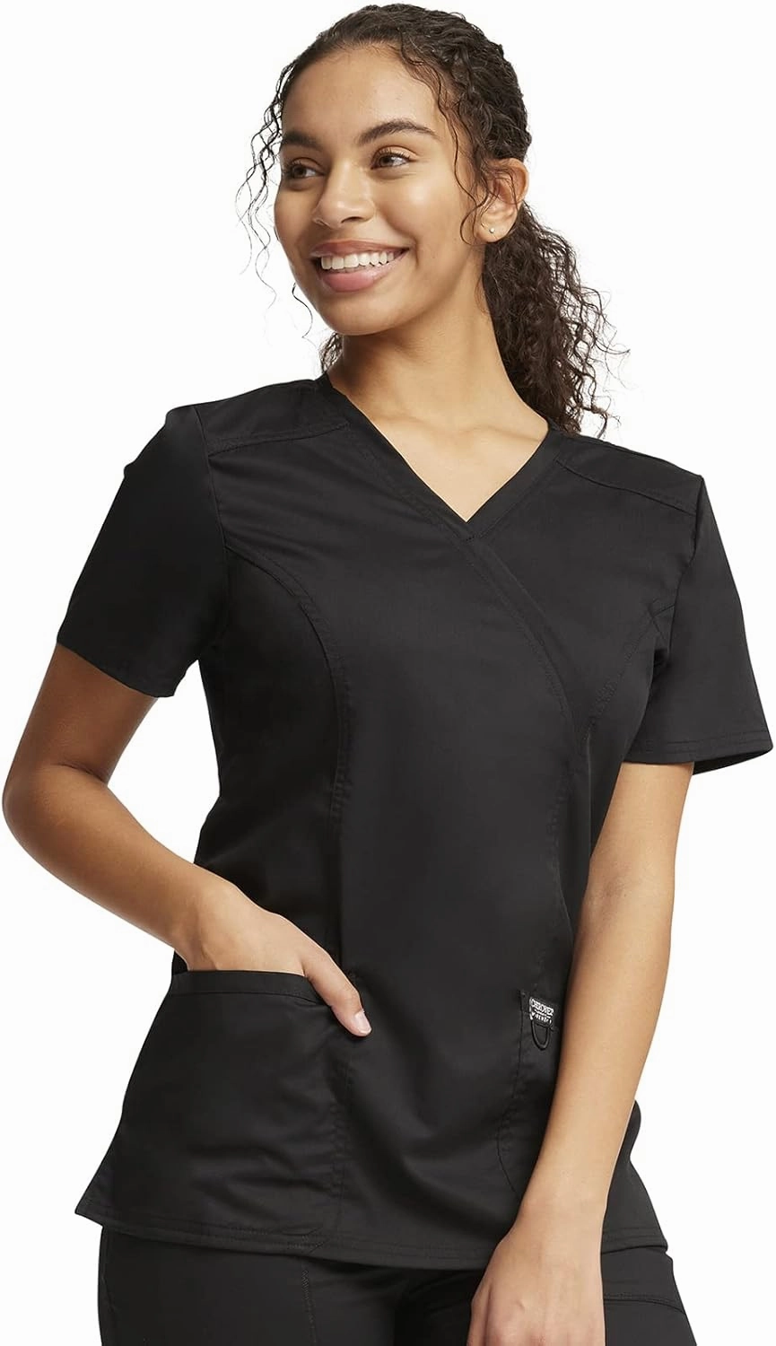 Cherokee Scrub Set For Women, Modern Classic Fit Mock Wrap Top WW610 With Mid Rise, Straight Leg Pant WW110