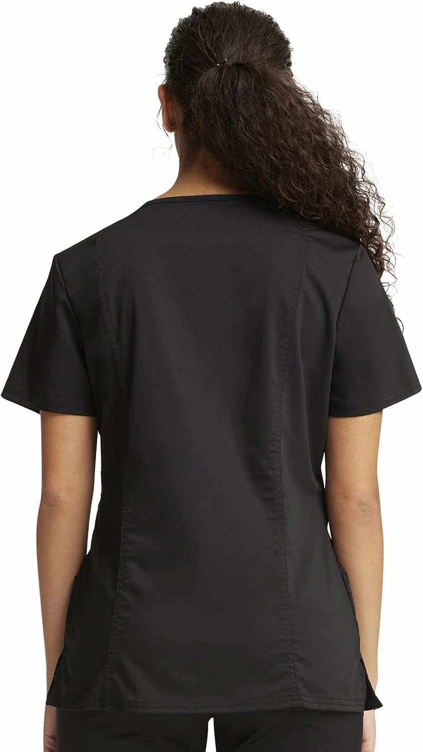 Cherokee Scrub Set For Women, Modern Classic Fit Mock Wrap Top WW610 With Mid Rise, Straight Leg Pant WW110
