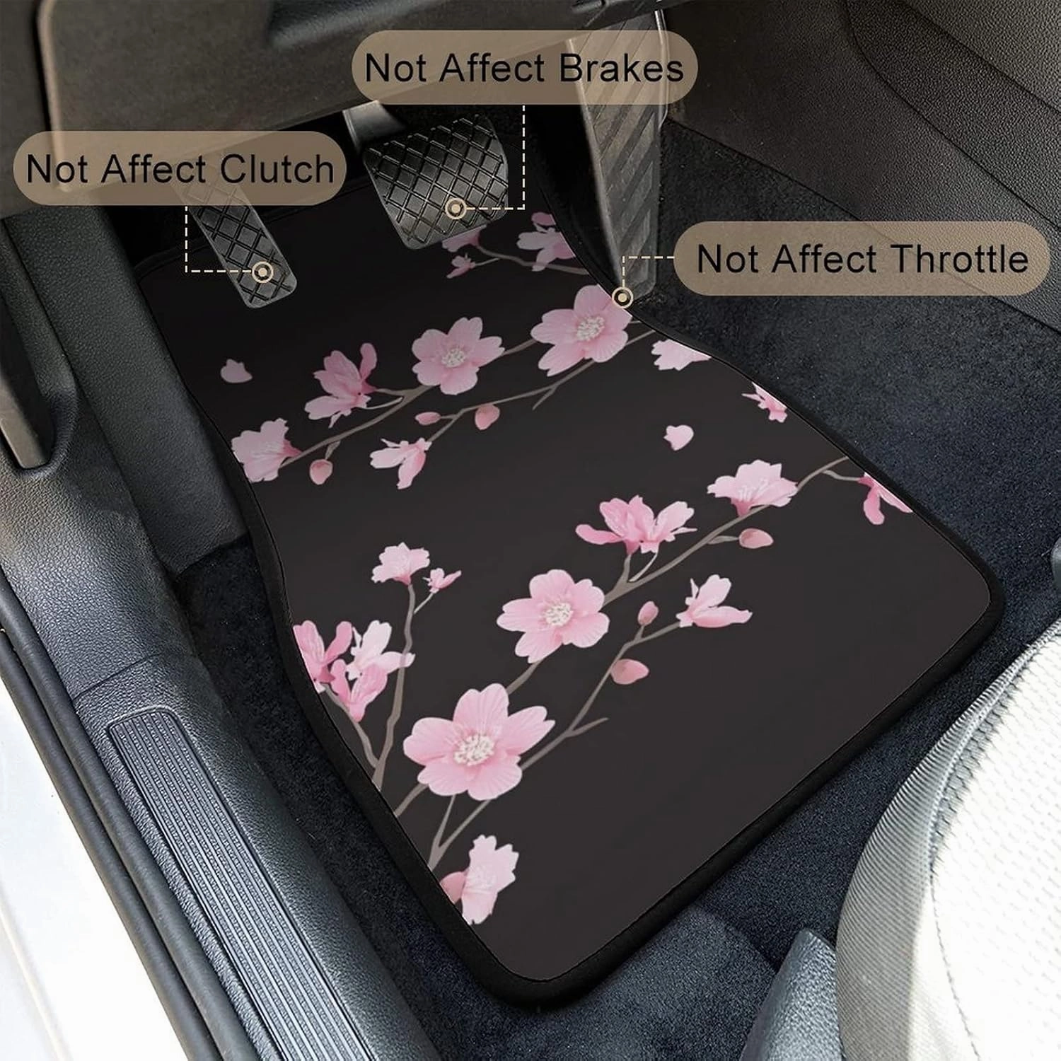 Cherry Blossom Car Floor Mats Set of 4, Japanese Pink Sakura Flowers Print Vehicle Front Rear Carpets Floral Decor Rugs Non-Slip Auto Accessories Universal Fit for SUV Van Truck