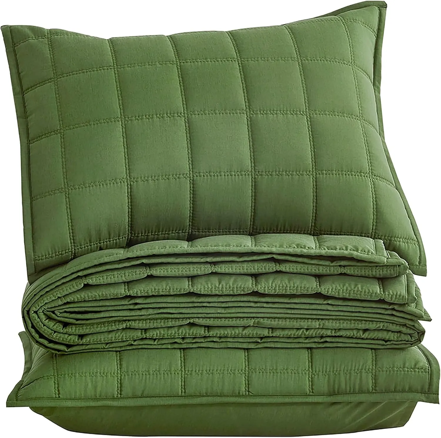 Chezmoi Collection Tencel Modal Blend Quilt Set Queen Size, Forest Green - Lightweight Soft Bedspread Detailed Square Stitched Quilt for All Seasons