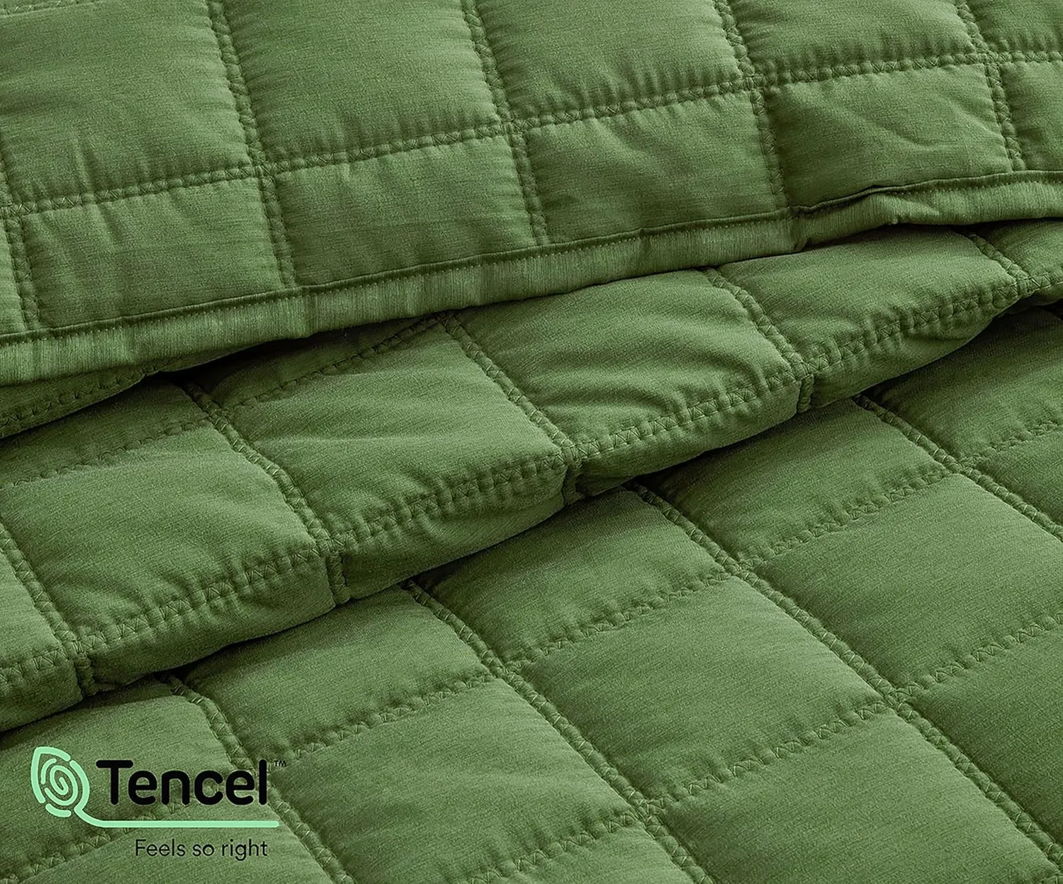 Chezmoi Collection Tencel Modal Blend Quilt Set Queen Size, Forest Green - Lightweight Soft Bedspread Detailed Square Stitched Quilt for All Seasons