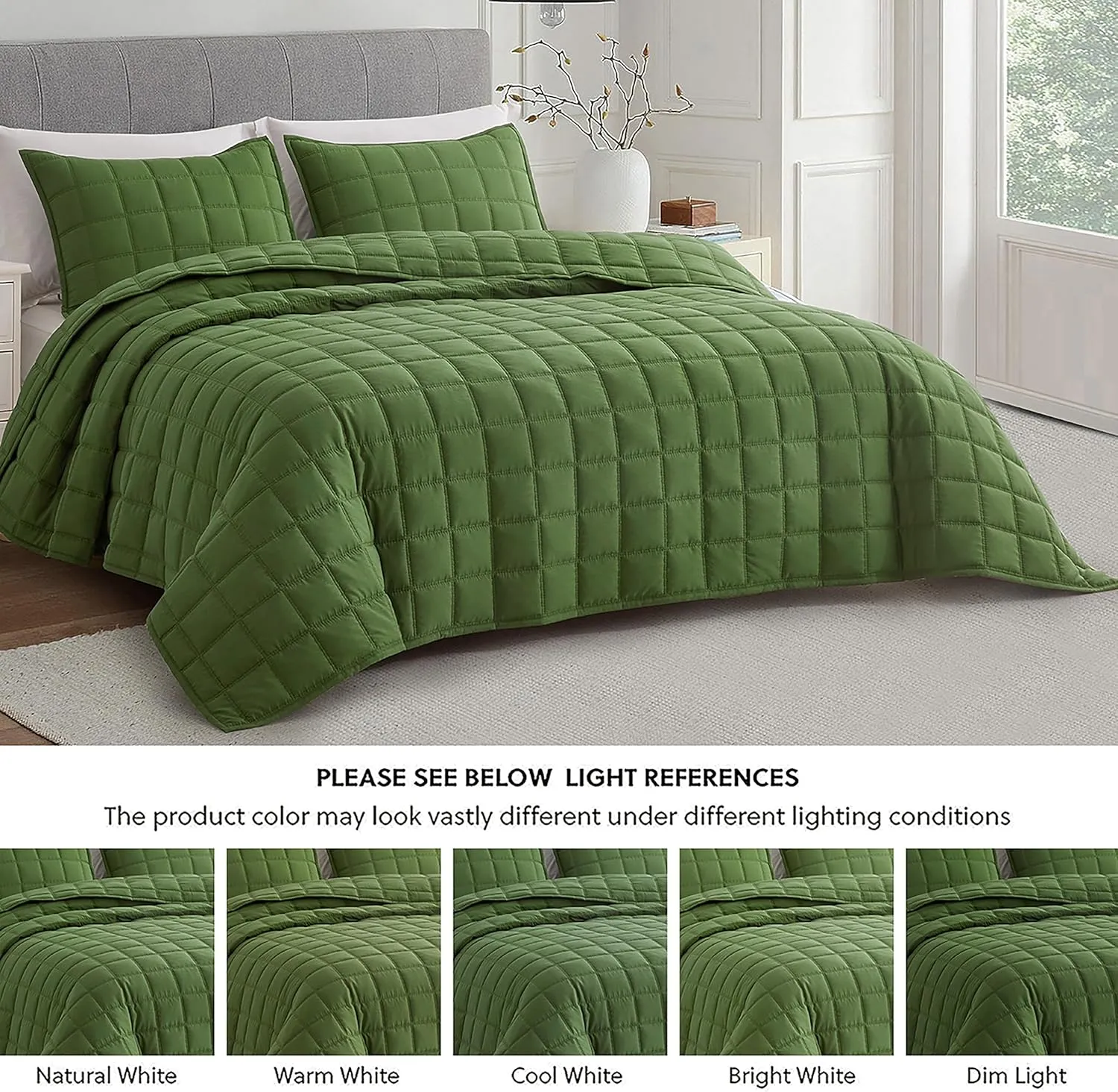 Chezmoi Collection Tencel Modal Blend Quilt Set Queen Size, Forest Green - Lightweight Soft Bedspread Detailed Square Stitched Quilt for All Seasons