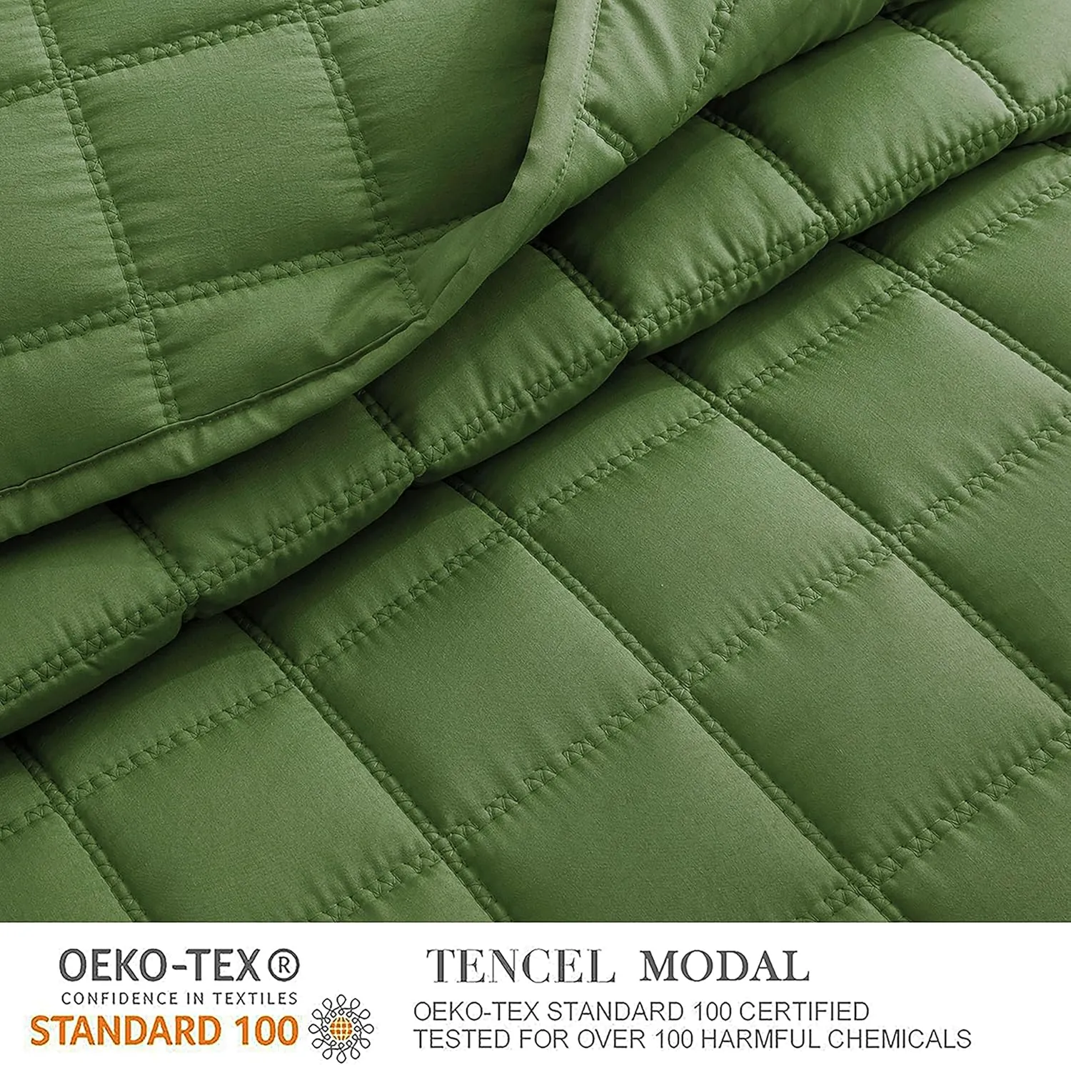 Chezmoi Collection Tencel Modal Blend Quilt Set Queen Size, Forest Green - Lightweight Soft Bedspread Detailed Square Stitched Quilt for All Seasons