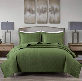 Chezmoi Collection Roswell 3-Piece 100% Cotton Quilt Set Queen Size, Loden Green - Geometric Striped Quilted Lightweight Vintage Washed Cotton Reversible Bedspread Set for All Season