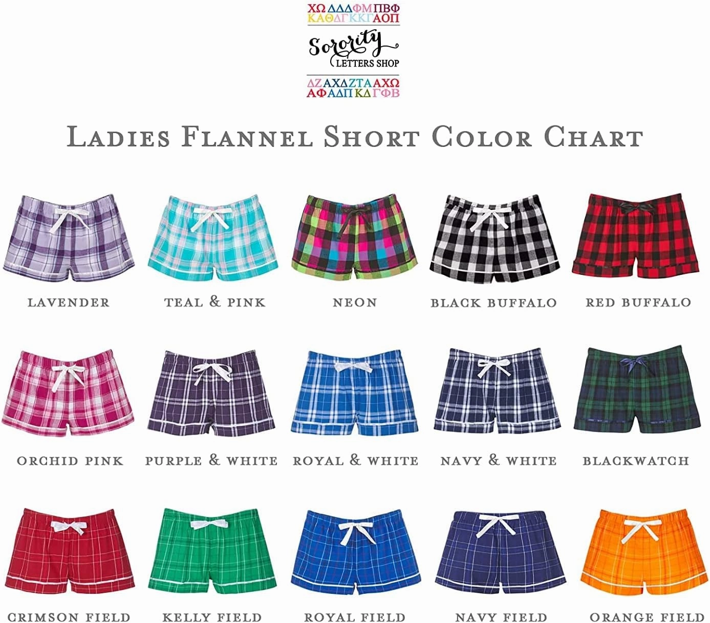 Chi Omega Sorority Flannel Boxers - Chi O Boxer Shorts - Chi Omega Greek Letter Sleepwear Pajama Bottoms