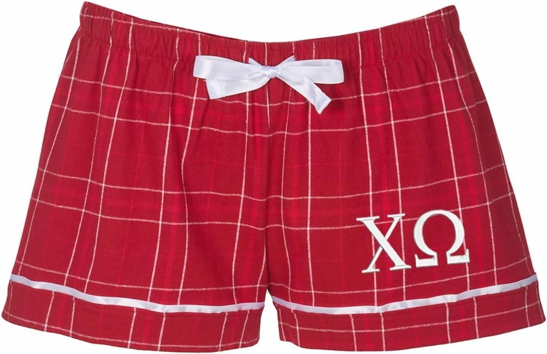 Chi Omega Sorority Flannel Boxers - Chi O Boxer Shorts - Chi Omega Greek Letter Sleepwear Pajama Bottoms