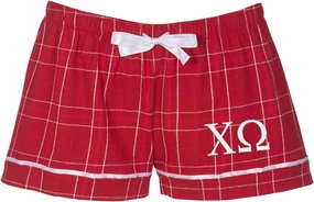 Chi Omega Sorority Flannel Boxers - Chi O Boxer Shorts - Chi Omega Greek Letter Sleepwear Pajama Bottoms
