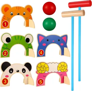 Children kid croquet set Croquet Set Jungle Animal Croquet Game Set Classic Outdoor Lawn and Party Game Parent- child Interactive Toy for Kids 2 Player children s croquet toy Sets wooden croquet toy