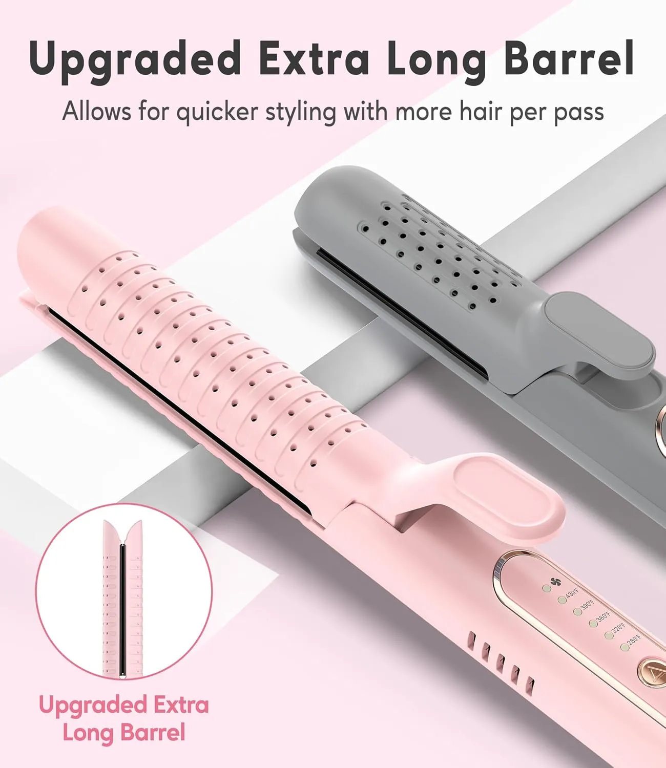 Chill Set Soft-Air Curling Iron: Gentle Airflow for Quick Styling & Long-Lasting Curls, Lock in Style with Cooling Air Vents, 2-in-1 Hair Straightener & Curler with Upgraded Long Barrel, Pink